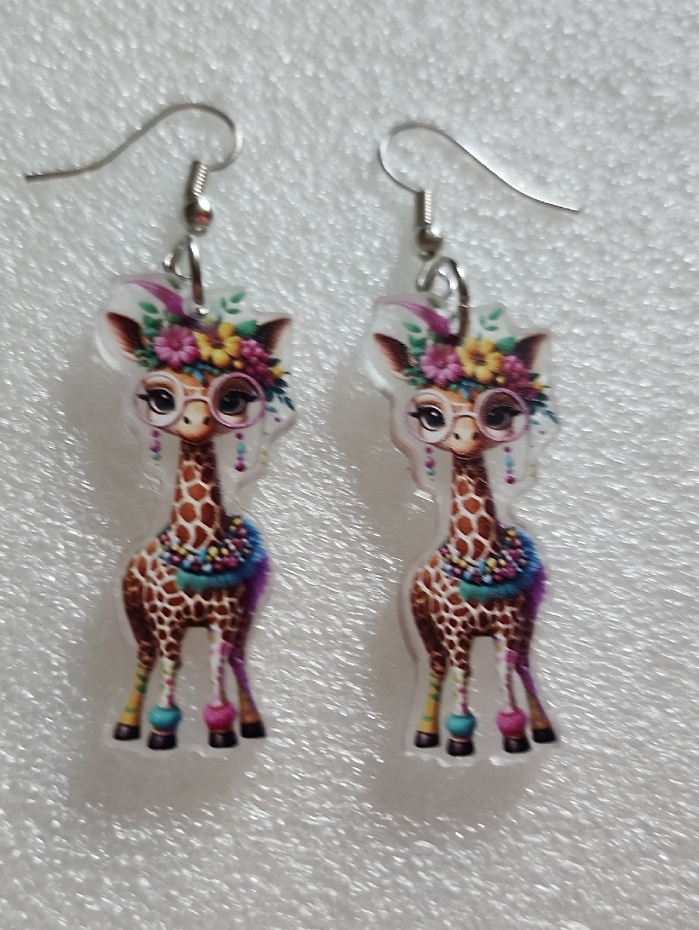 Hand Crafted Multicolor Giraffe Dangle Earrings with Floral Accents